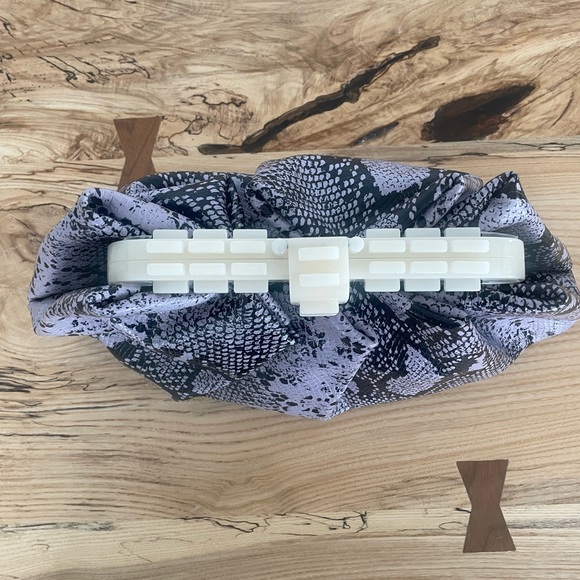 LIKE NEW: JERRY AMETHYST ICE EMBOSSED SNAKE GATHERED CLUTCH BAG - Picture 2 of 3